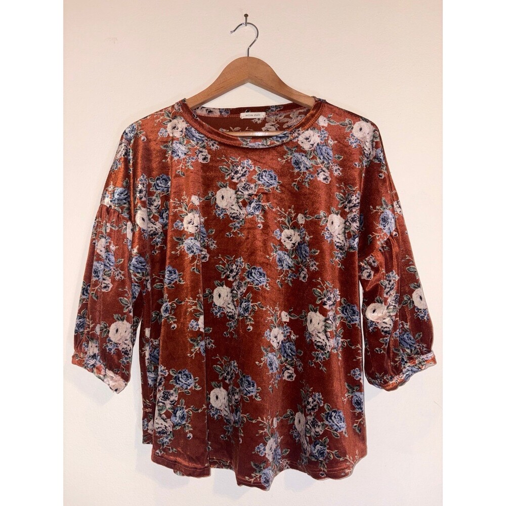 Yellow Chair Velvety Orange Floral Shirt - Size Large